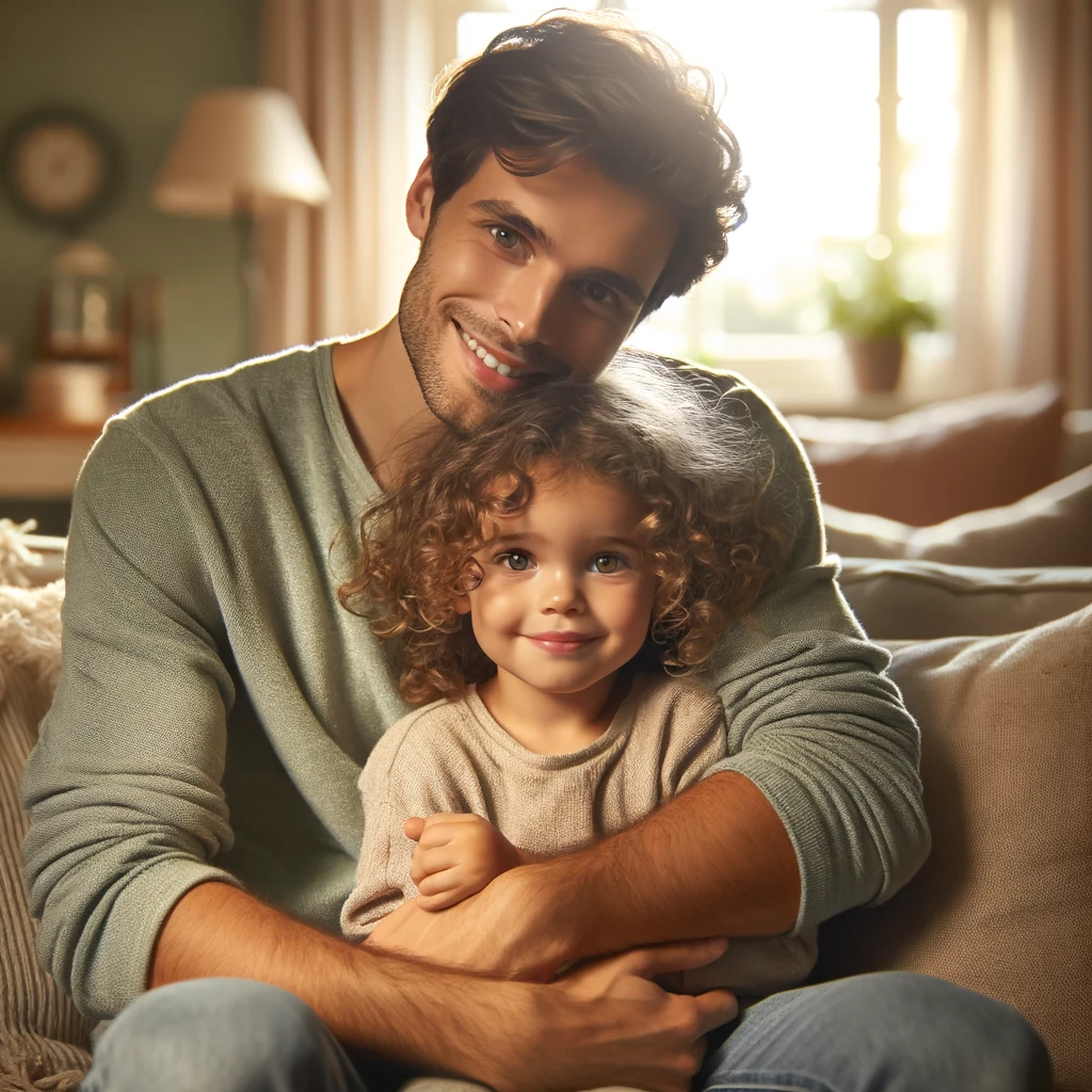 A child with a strong attachment to their caregiver. The scene captures their warm and loving bond beautifully