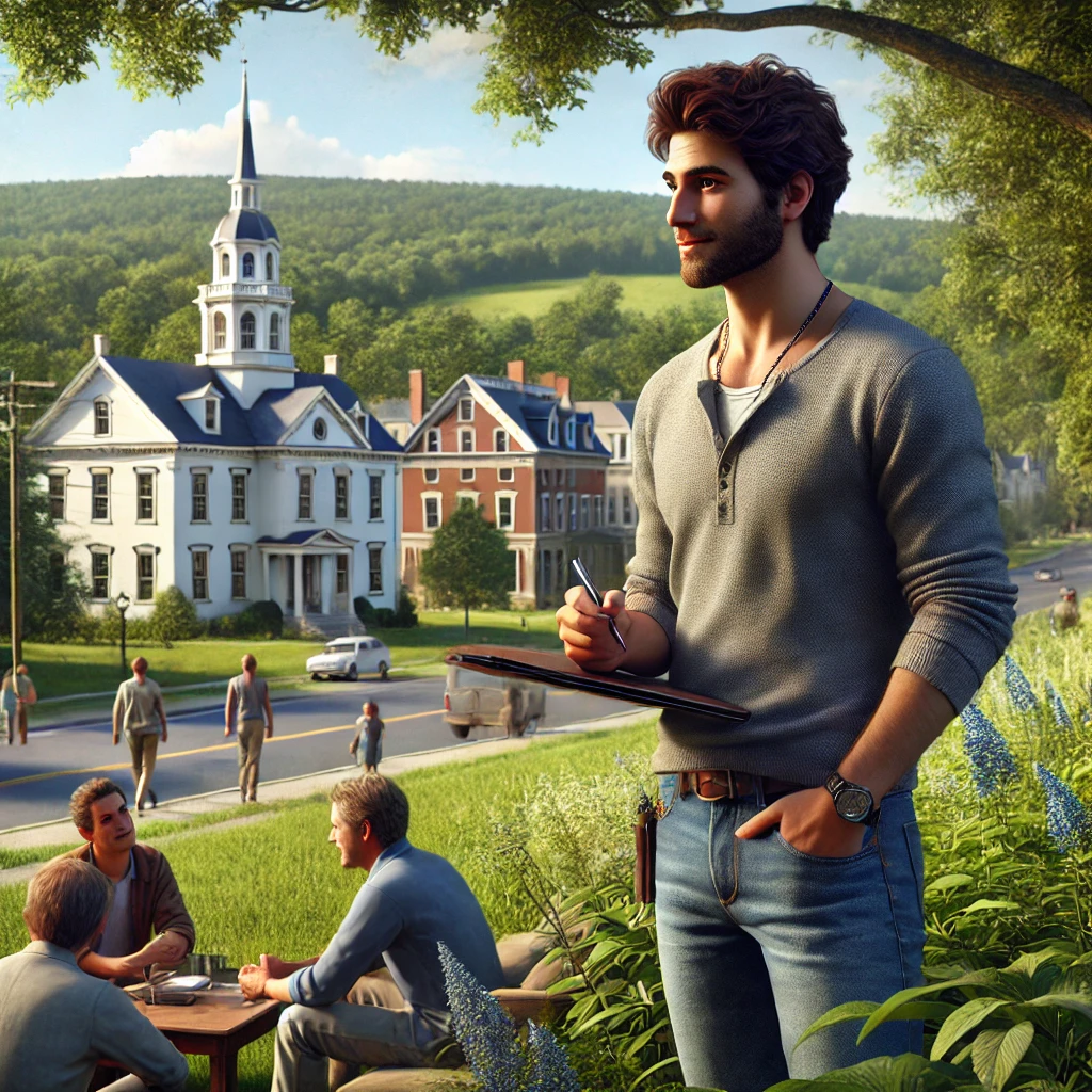 A Licensed Professional Counselor working with the community in an outdoor Connecticut setting, surrounded by the state's characteristic natural beauty and colonial architecture.