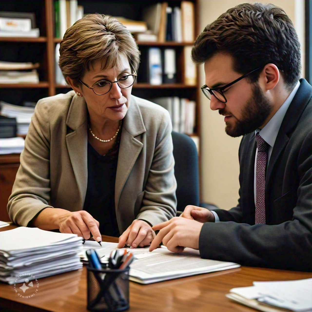 Two college counselors working together.