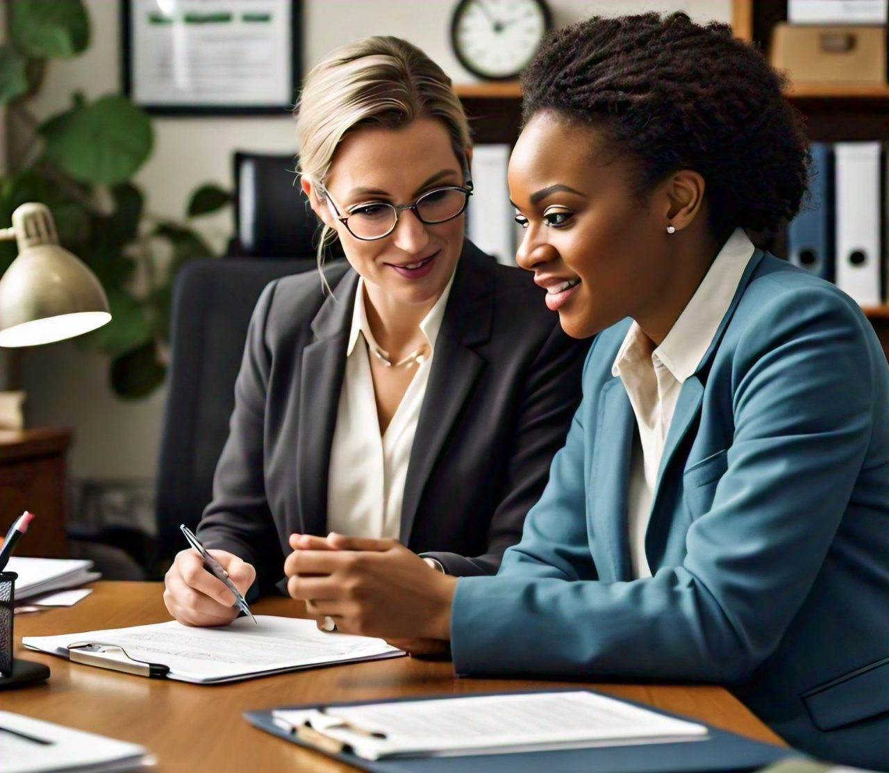Two counselors working together in a collaborative environment