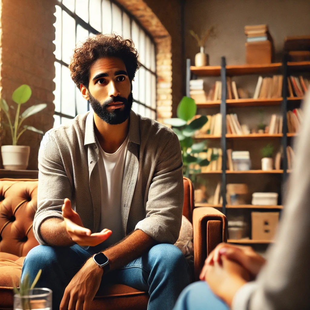 a diverse counselor displaying emotional intelligence, connecting empathetically in a warm and professional setting.