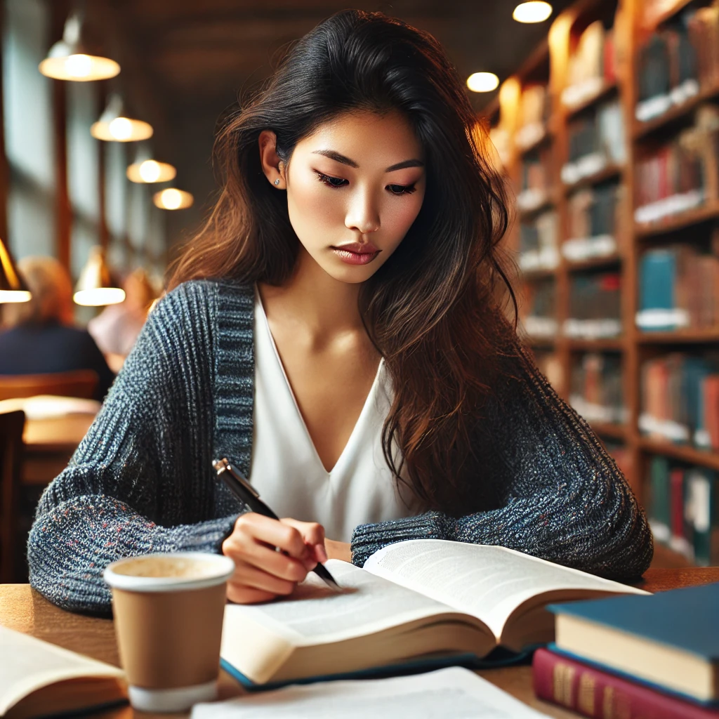 a diverse female social worker studying for an exam