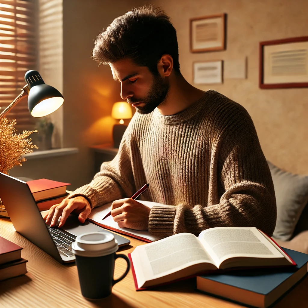 a diverse social worker studying for an exam