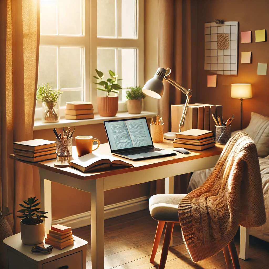 a warm and cozy home study environment—perfect for focused ASWB exam prep