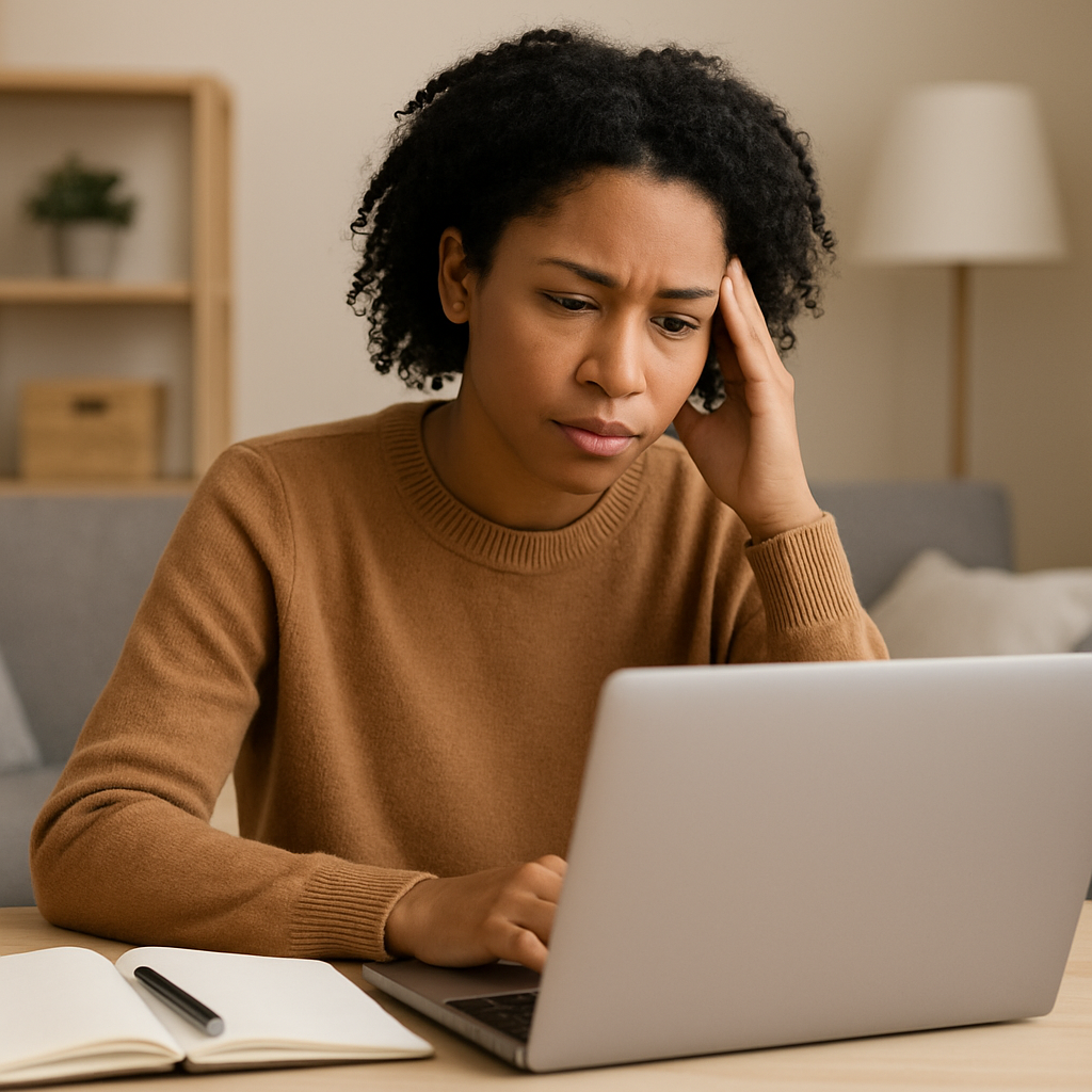 a social worker thinking about when to start studying for an exam at home in a comfortable set up