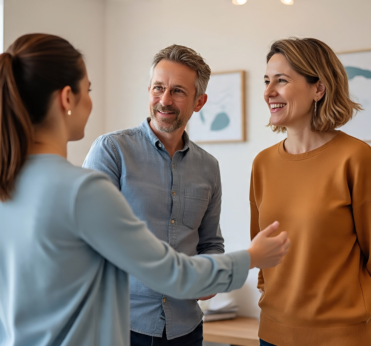 a therapist introducing a client to another mental health provider in a friendly welcoming way
