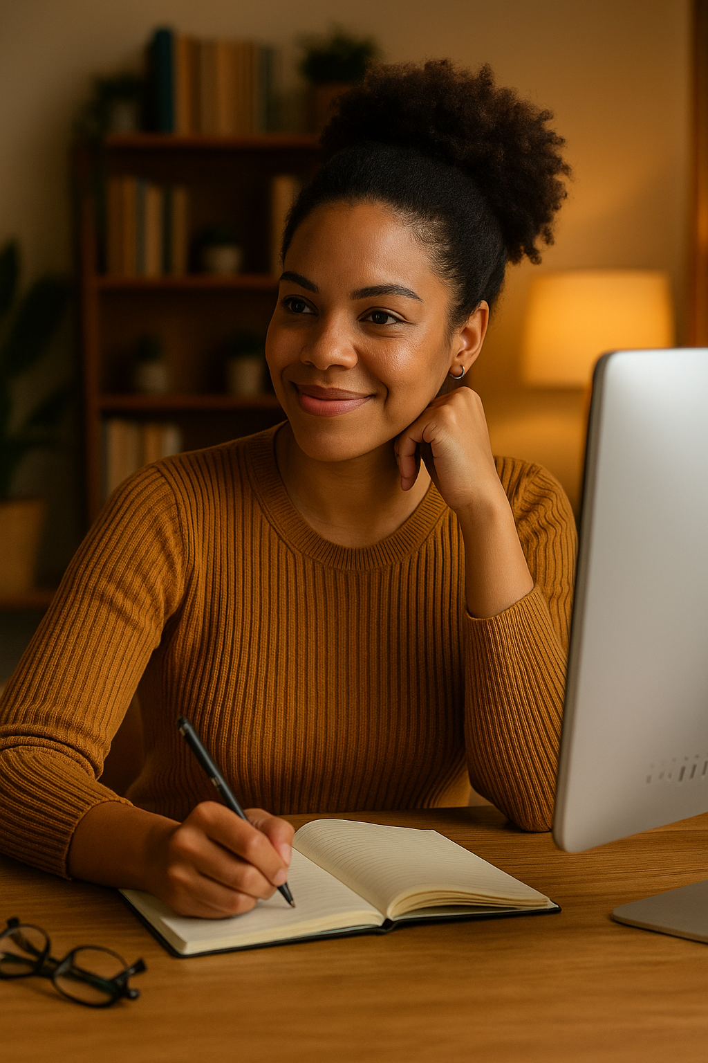 confident woman studying