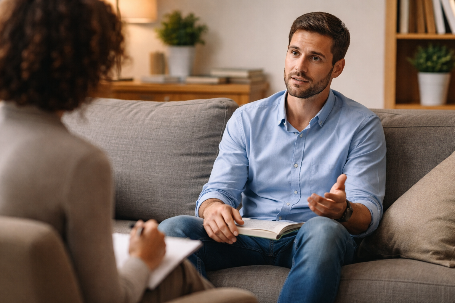 a therapy session where a client is exhibiting the intellectualization defense mechanism